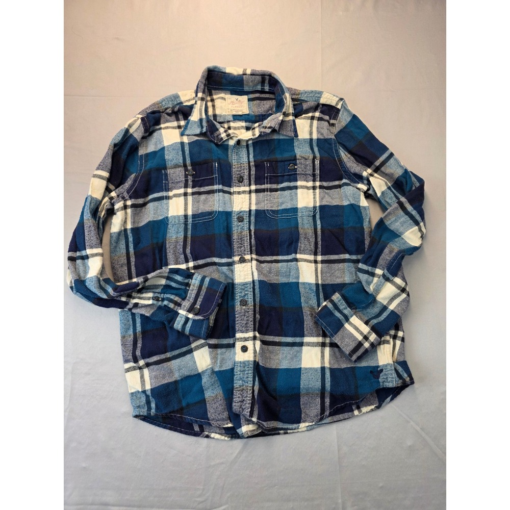 American Eagle Outfitters Heritage Flannel Shirt Mens Large Blue Plaid Cotton
